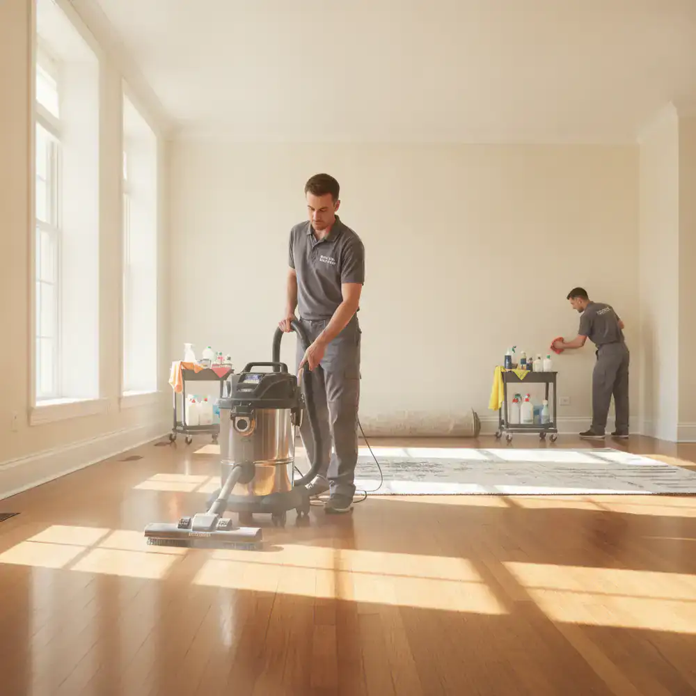 Deep vacuuming and floor care in an empty living room
